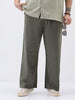 Plus Men's Dusty Grey Loose Fit Solid Linen Blend Trousers Non-Stretchable