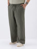 Plus Men's Dusty Grey Loose Fit Solid Linen Blend Trousers Non-Stretchable