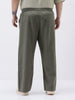 Plus Men's Dusty Grey Loose Fit Solid Linen Blend Trousers Non-Stretchable