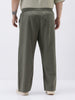 Plus Men's Dusty Grey Loose Fit Solid Linen Blend Trousers Non-Stretchable