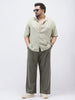 Plus Men's Dusty Grey Loose Fit Solid Linen Blend Trousers Non-Stretchable