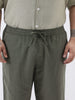Plus Men's Dusty Grey Loose Fit Solid Linen Blend Trousers Non-Stretchable