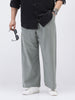 Plus Men's Grey Loose Fit Solid Linen Blend Trousers Non-Stretchable