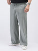 Plus Men's Grey Loose Fit Solid Linen Blend Trousers Non-Stretchable