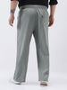 Plus Men's Grey Loose Fit Solid Linen Blend Trousers Non-Stretchable