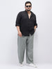 Plus Men's Grey Loose Fit Solid Linen Blend Trousers Non-Stretchable
