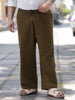 Plus Men's Khaki Loose Fit Solid Linen Blend Trousers Non-Stretchable
