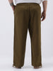 Plus Men's Khaki Loose Fit Solid Linen Blend Trousers Non-Stretchable