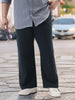 Plus Men's Navy Loose Fit Solid Linen Blend Trousers Non-Stretchable