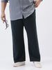 Plus Men's Navy Loose Fit Solid Linen Blend Trousers Non-Stretchable