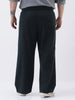 Plus Men's Navy Loose Fit Solid Linen Blend Trousers Non-Stretchable