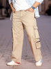 Plus Men's Dark Beige Loose Baggy Fit Travel Cargo Jeans With 8 Pockets Stretchable
