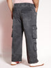 Plus Men's Grey Loose Baggy Fit Travel Cargo Jeans With 8 Pockets Stretchable