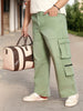 Plus Men's Olive Loose Baggy Fit Travel Cargo Jeans With 8 Pockets Stretchable