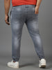 Plus Men's Grey Regular Fit Zippered Jogger Jeans Stretch