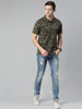 Men's Green Military Camouflage Printed Slim Fit Cotton Polo T-Shirt