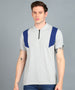 Urbano Fashion Men's White, Grey Melange, Dark Blue Colour-Block Slim Fit Half Sleeve Cotton Polo T-Shirt