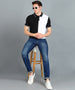 Men's White, Black Colour-Block Slim Fit Half Sleeve Cotton Polo T-Shirt