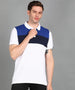 Men's White, Dark Blue, Royal Blue Colour-Block Slim Fit Half Sleeve Cotton Polo T-Shirt