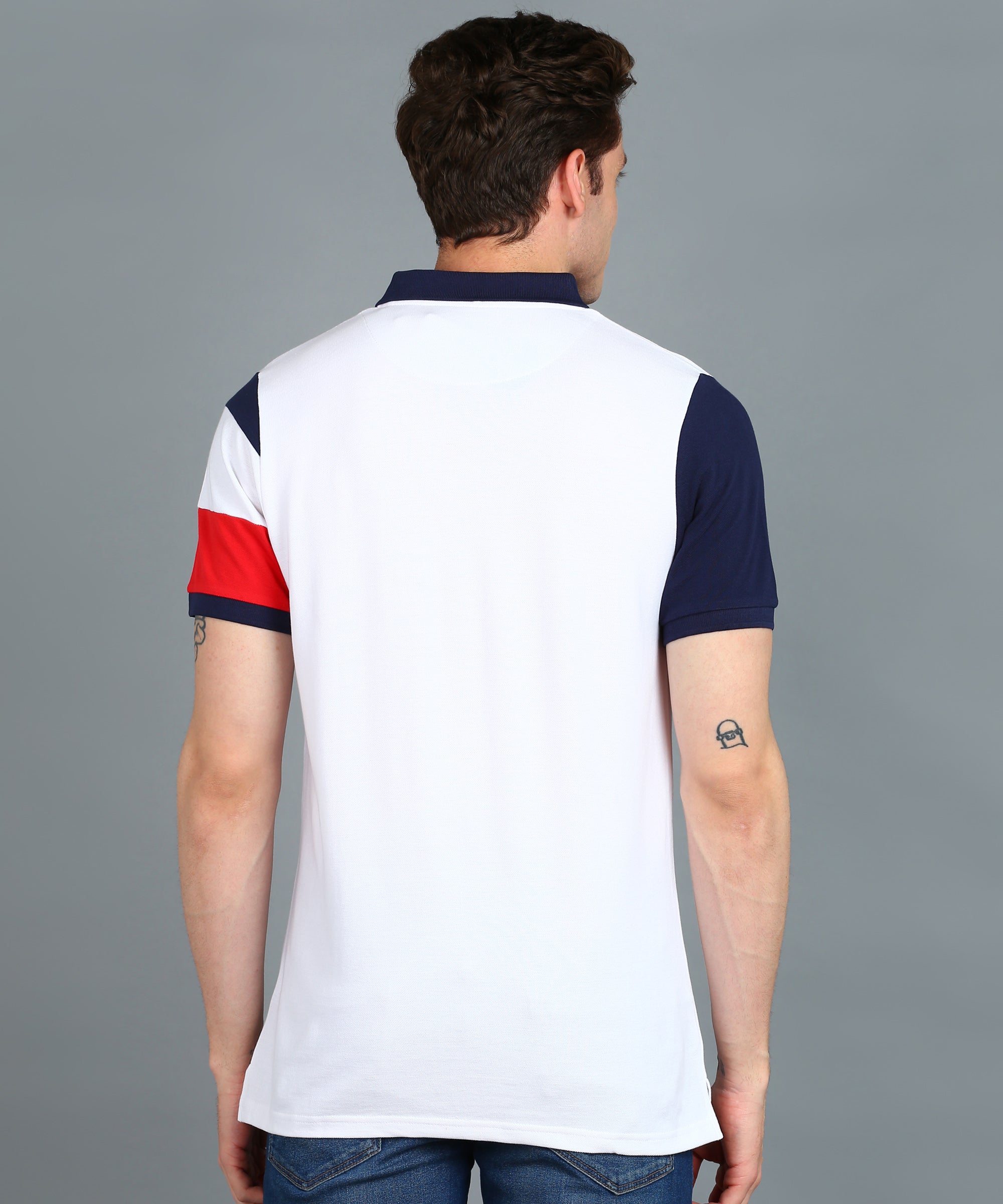 Men's White, Navy Blue, Red Colour-Block Slim Fit Half Sleeve Cotton Polo T-Shirt