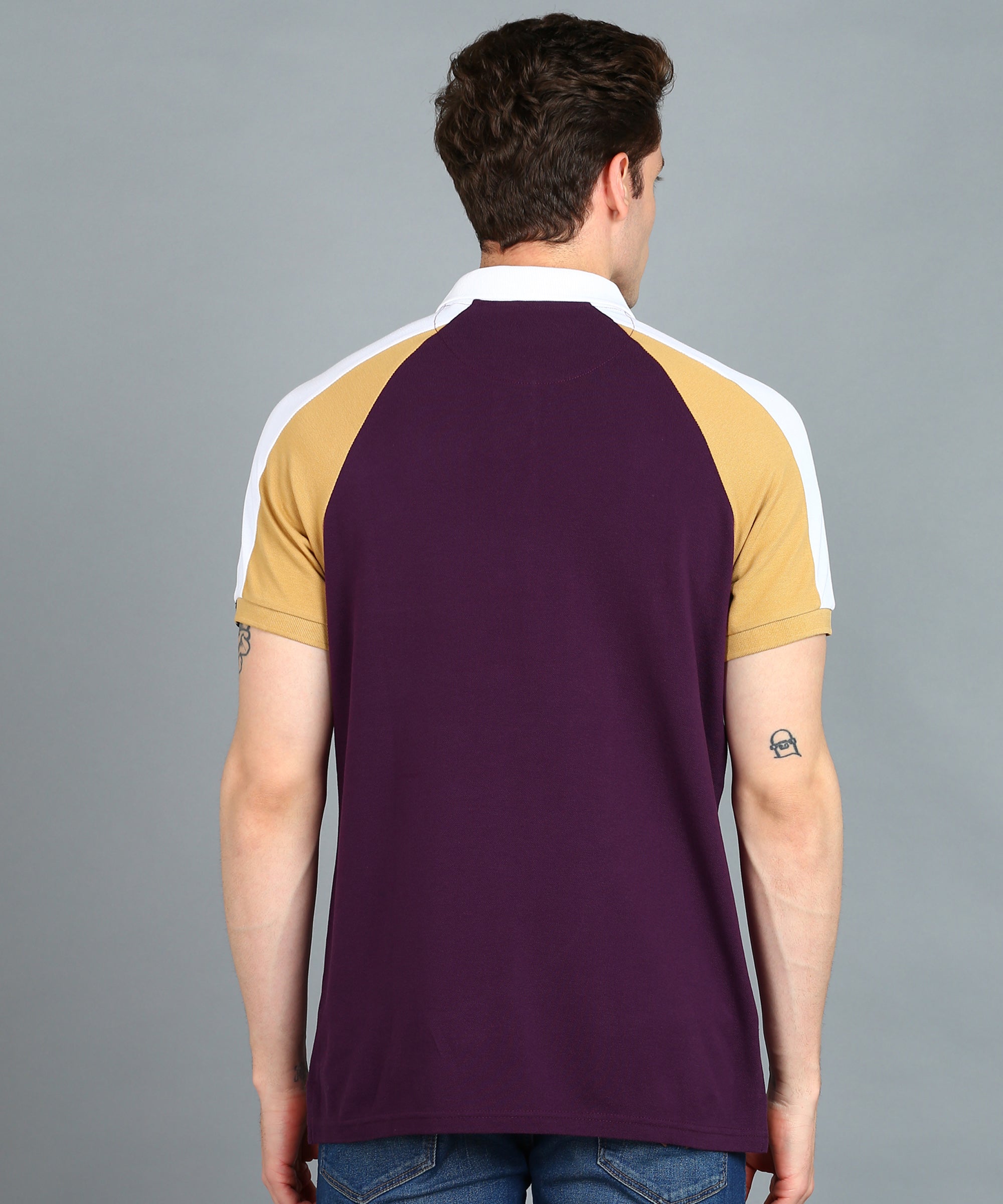 Urbano Fashion Men's Purple, White, Khaki Colour-Block Slim Fit Half Sleeve Cotton Polo T-Shirt