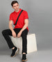 Men's Red, White Colour-Block Slim Fit Half Sleeve Cotton Polo T-Shirt