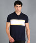 Men's Navy Blue, White, Gold Colour-Block Slim Fit Half Sleeve Cotton Polo T-Shirt