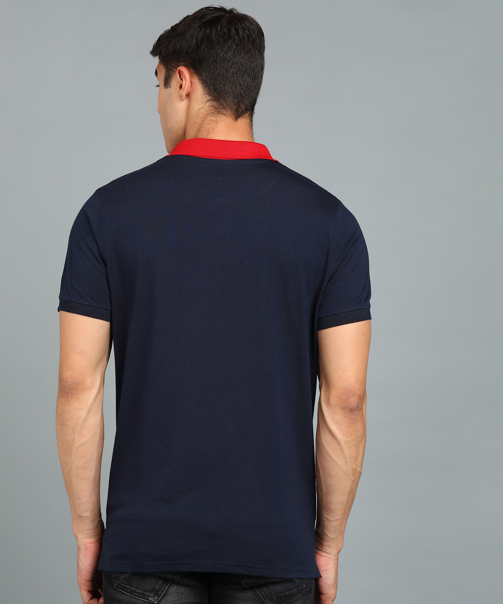 Urbano Fashion Men's Navy Blue, Red, White Colour-Block Slim Fit Half Sleeve Cotton Polo T-Shirt