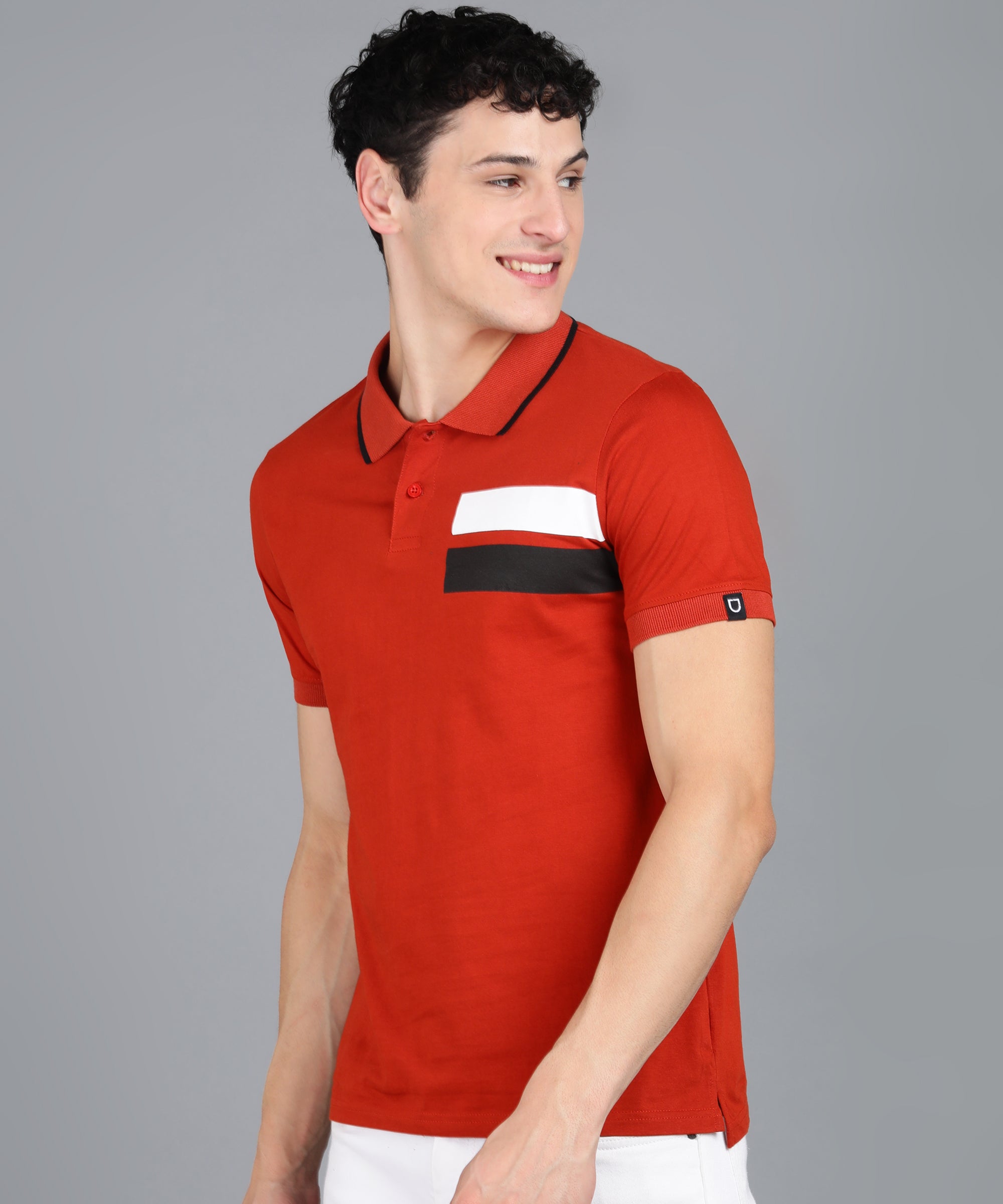 Urbano Fashion Men's Rust Colour-Block Slim Fit Half Sleeve Cotton Polo T-Shirt