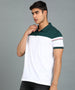 Urbano Fashion Men's White, Green Colour-Block Slim Fit Half Sleeve Cotton Polo T-Shirt