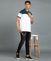 Urbano Fashion Men's White, Green Colour-Block Slim Fit Half Sleeve Cotton Polo T-Shirt