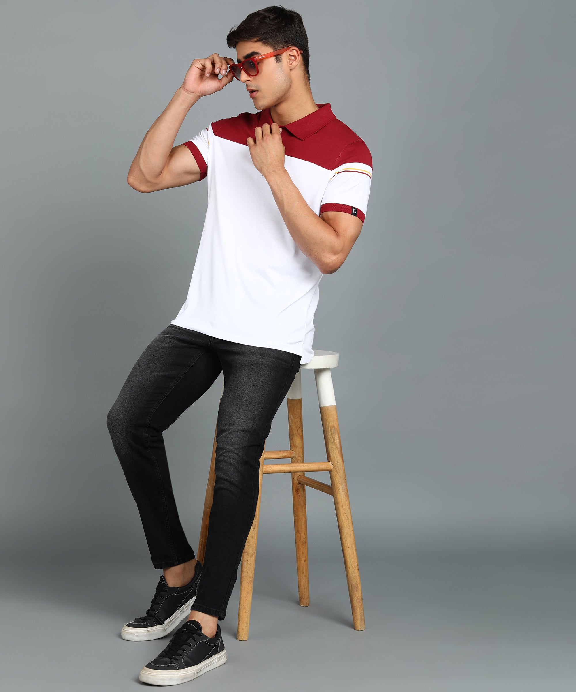 Urbano Fashion Men's White, Maroon Colour-Block Slim Fit Half Sleeve Cotton Polo T-Shirt