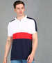 Urbano Fashion Men's White, Red, Navy Colour-Block Slim Fit Half Sleeve Cotton Polo T-Shirt