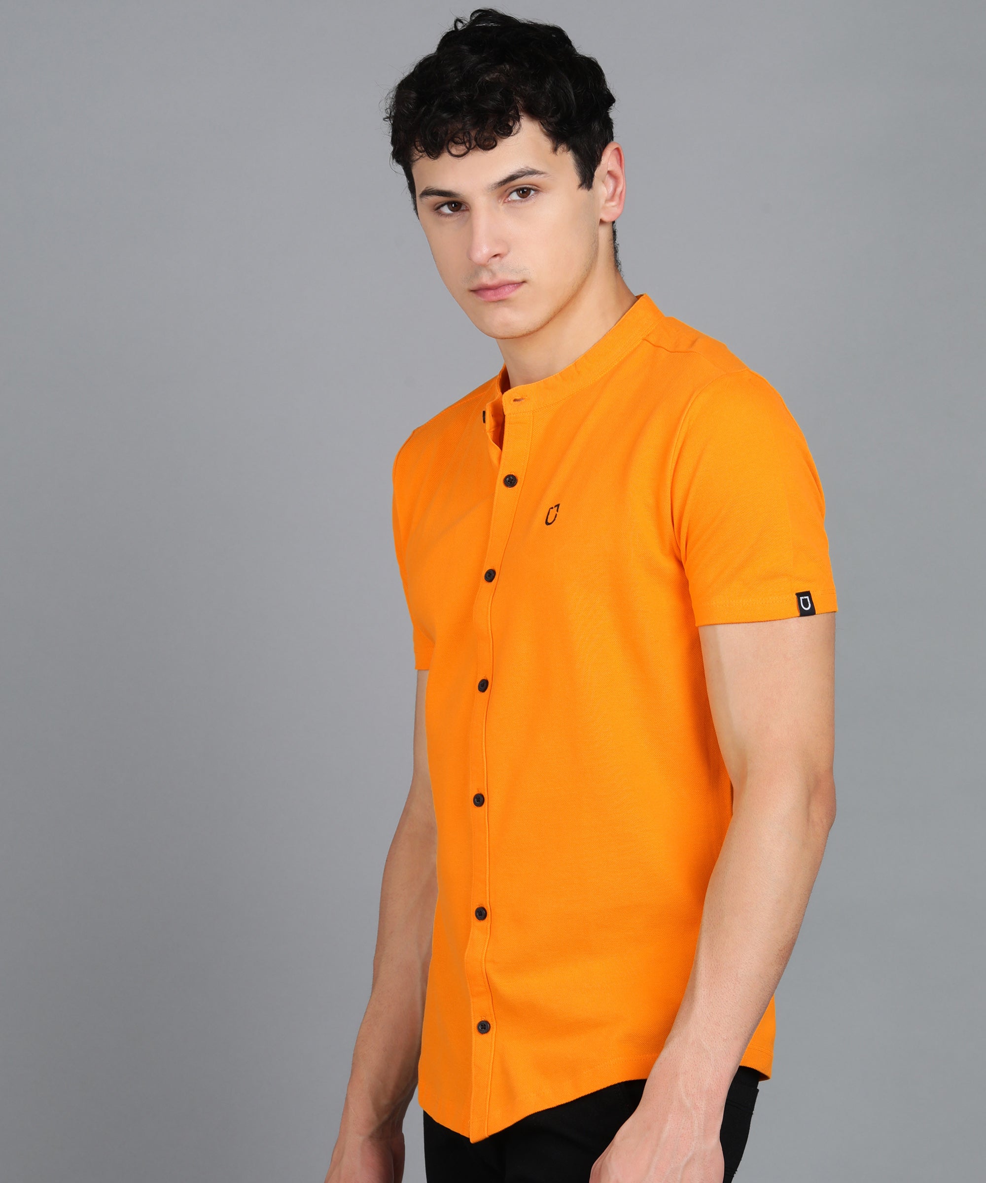 Men's Solid Cotton Slim Fit Polo Shirt with Mandarin Collar
