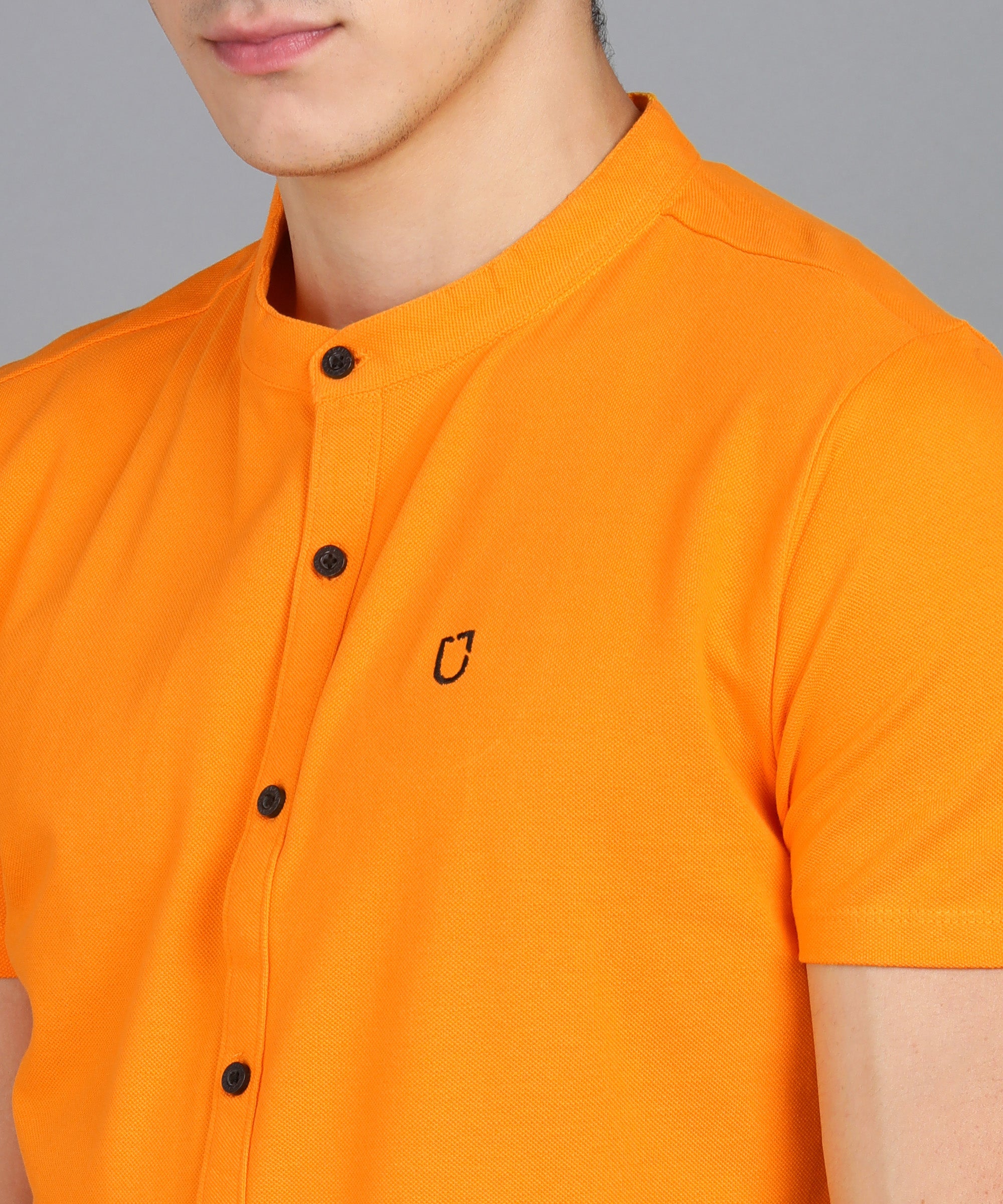 Men's Solid Cotton Slim Fit Polo Shirt with Mandarin Collar