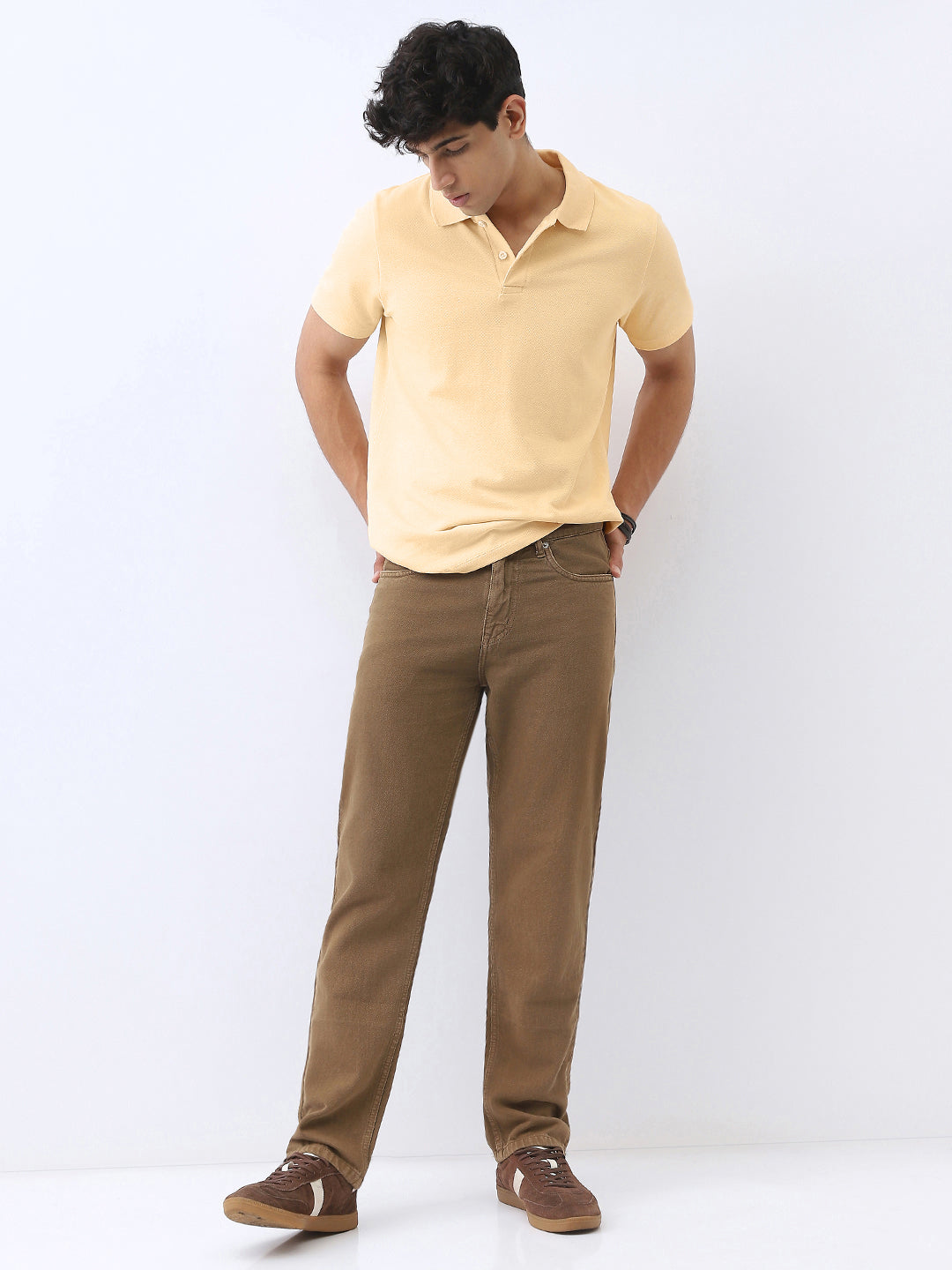 Men's Beige Solid Regular Fit Half Sleeve Cotton Polo T-Shirt