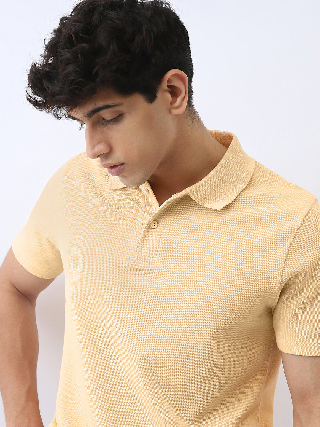 Men's Beige Solid Regular Fit Half Sleeve Cotton Polo T-Shirt