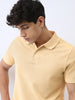 Men's Beige Solid Regular Fit Half Sleeve Cotton Polo T-Shirt