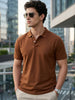 Men's Chocolare Brown Solid Regular Fit Half Sleeve Cotton Polo T-Shirt