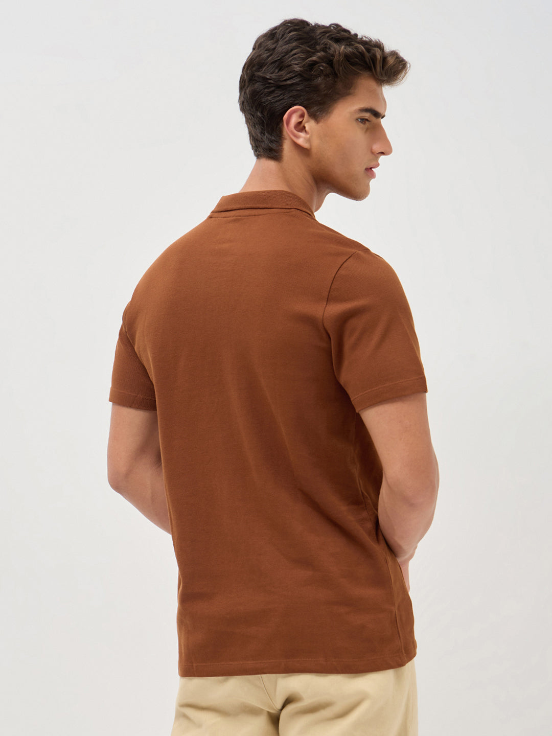 Men's Chocolare Brown Solid Regular Fit Half Sleeve Cotton Polo T-Shirt