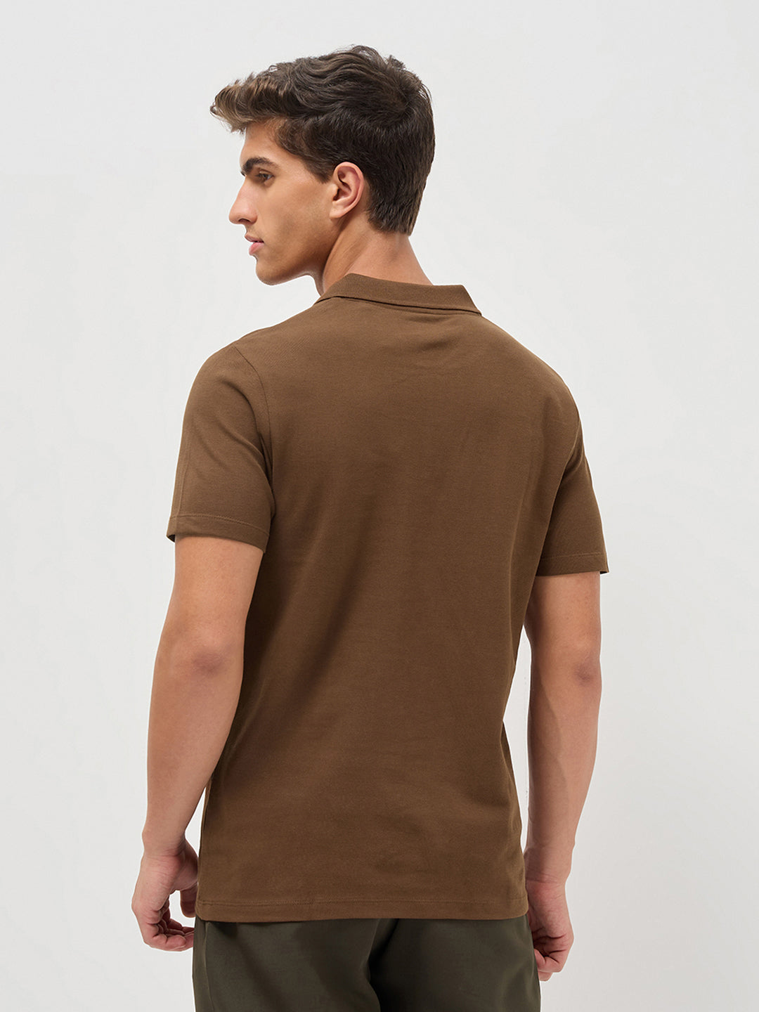 Men's Dark Brown Solid Regular Fit Half Sleeve Cotton Polo T-Shirt