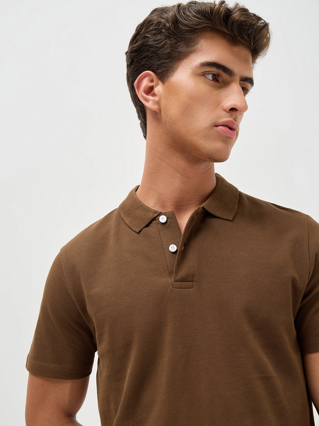 Men's Dark Brown Solid Regular Fit Half Sleeve Cotton Polo T-Shirt