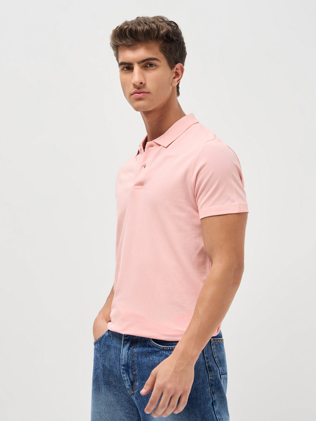 Men's Dusty Pink Solid Regular Fit Half Sleeve Cotton Polo T-Shirt