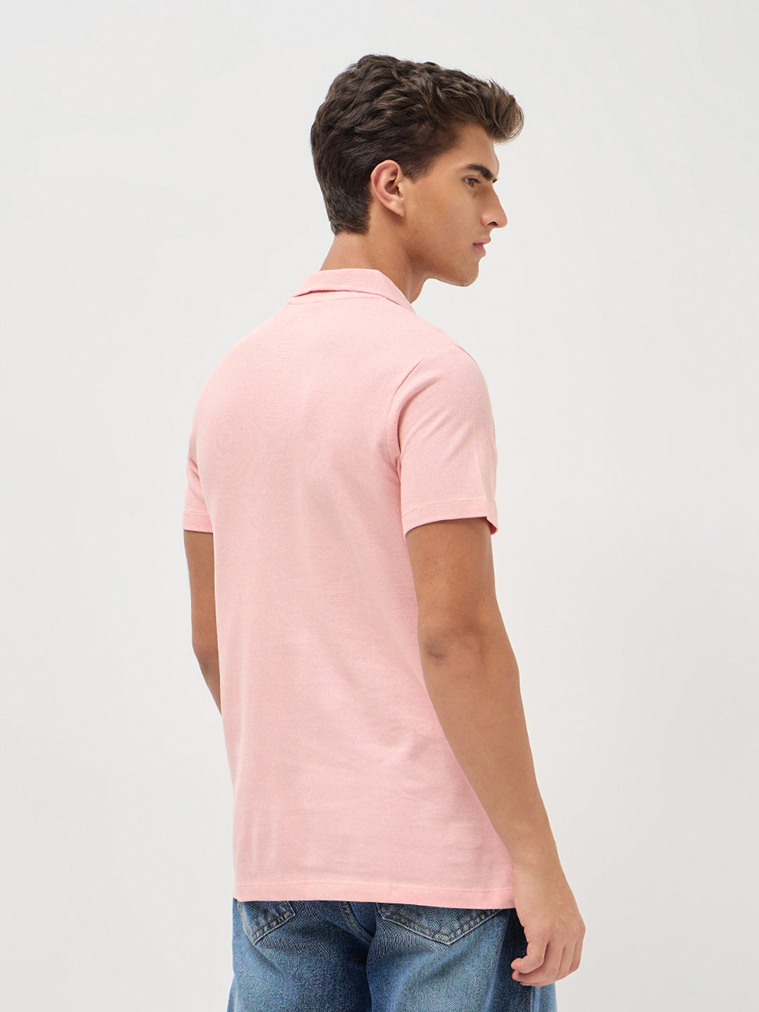 Men's Dusty Pink Solid Regular Fit Half Sleeve Cotton Polo T-Shirt
