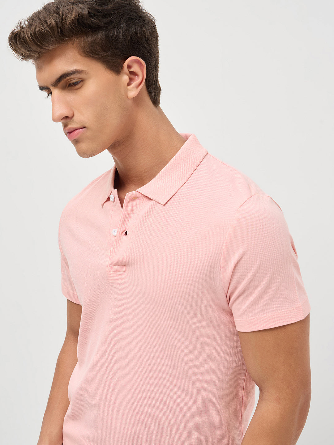 Men's Dusty Pink Solid Regular Fit Half Sleeve Cotton Polo T-Shirt