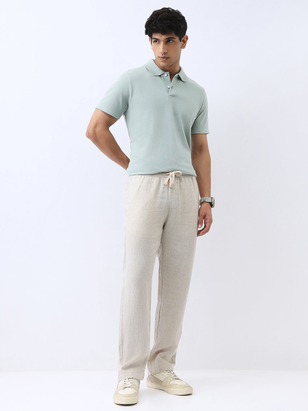 Men's Granite Green Solid Regular Fit Half Sleeve Cotton Polo T-Shirt