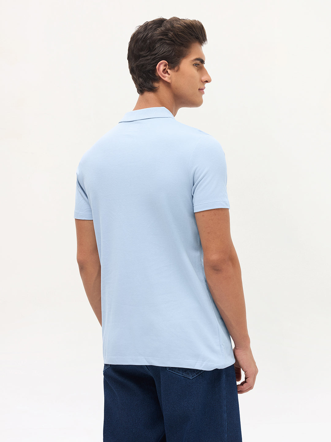 Men's Light Sky Blue Solid Regular Fit Half Sleeve Cotton Polo T-Shirt