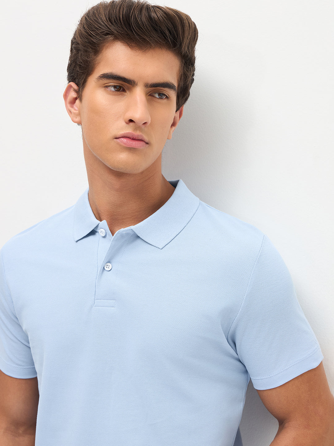 Men's Light Sky Blue Solid Regular Fit Half Sleeve Cotton Polo T-Shirt