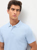 Men's Light Sky Blue Solid Regular Fit Half Sleeve Cotton Polo T-Shirt