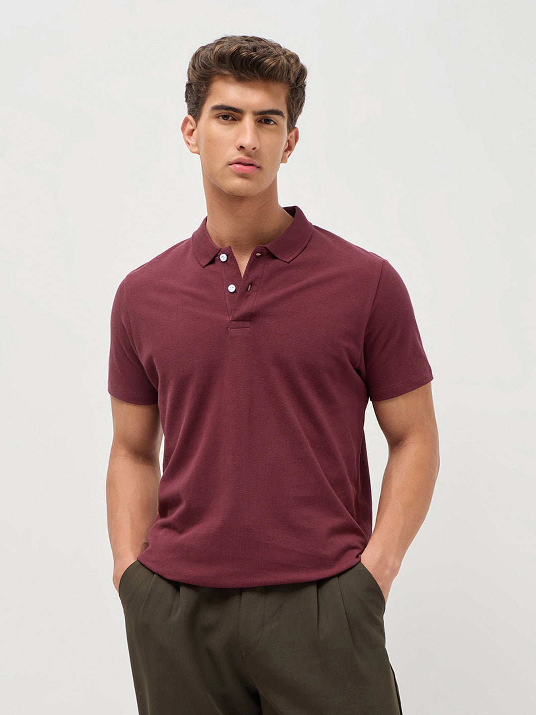 Men's Maroon Solid Regular Fit Half Sleeve Cotton Polo T-Shirt